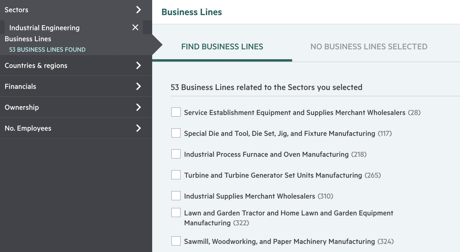 Sector - Business Lines header